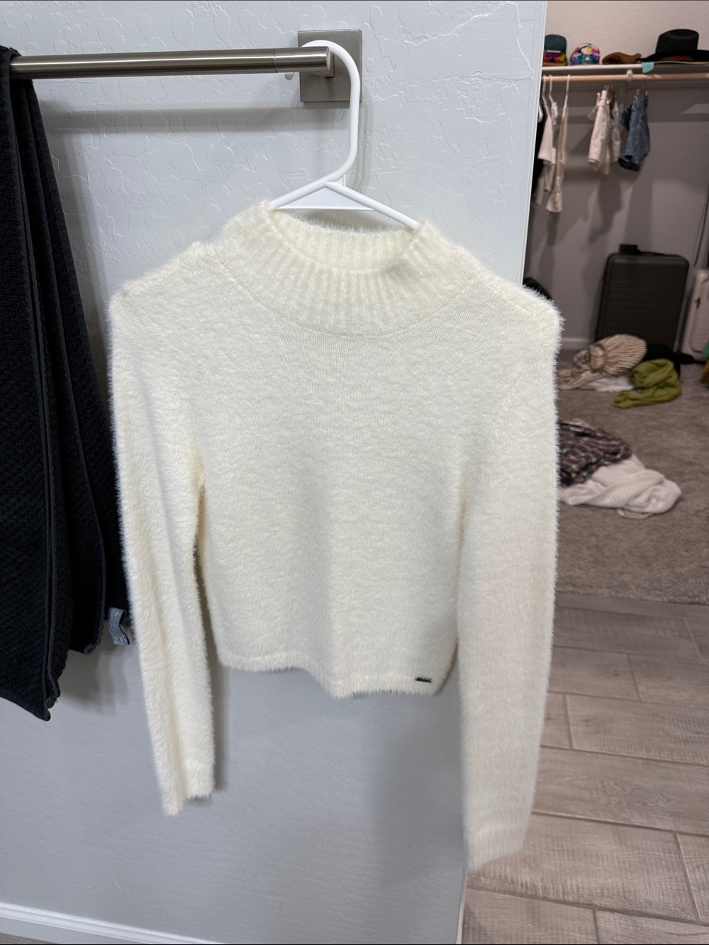 Hollister Cream Fuzzy Mock Neck Sweater